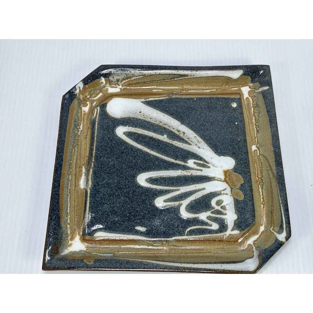 Handmade Pottery Abstract Plate Trinket‎ Dish Signed  Wortman Butterfly 10x10